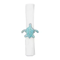 Kirklands Home Aqua Beaded Turtle Napkin Rings, Set of 6 Blue Discount