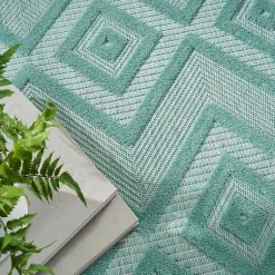 Kirklands Home Aqua Flatweave Diamond Outdoor Area Rug Blue Best
