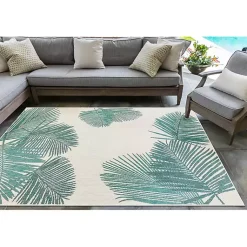 Kirklands Home Aqua Forest Leaf Indoor/Outdoor Area Rug, 6x9 Hot