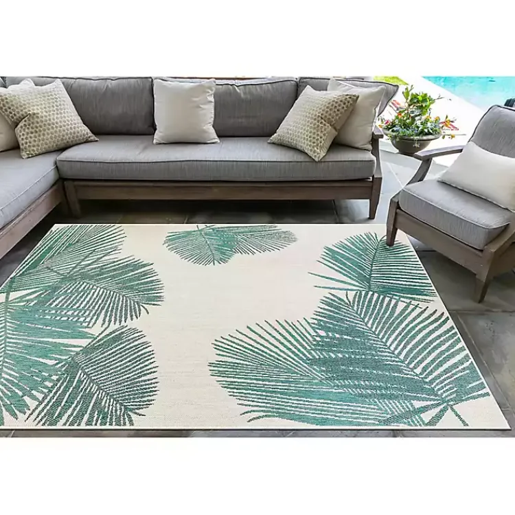 Kirklands Home Aqua Forest Leaf Indoor/Outdoor Area Rug, 6x9 Hot