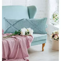 Pillows>Kirklands Home Aqua Fringe Diamond Lumbar Pillow Blue