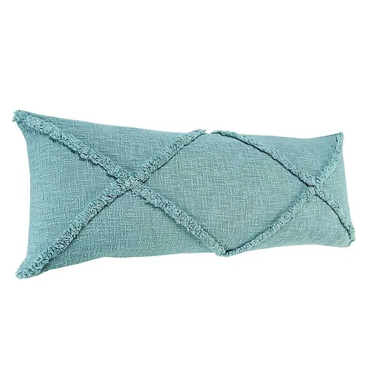 Pillows>Kirklands Home Aqua Fringe Diamond Lumbar Pillow Blue