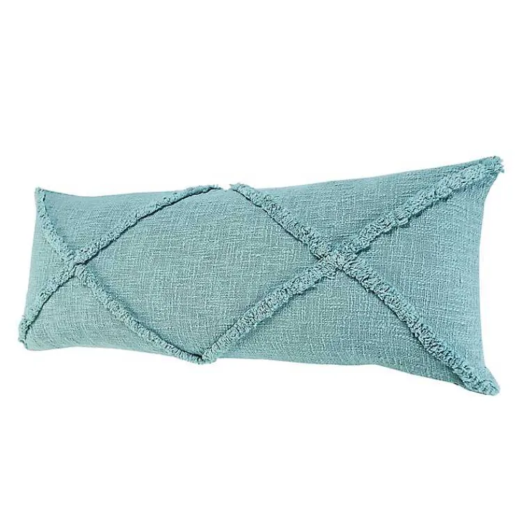 Pillows>Kirklands Home Aqua Fringe Diamond Lumbar Pillow Blue