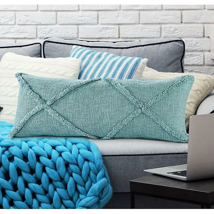 Pillows>Kirklands Home Aqua Fringe Diamond Lumbar Pillow Blue