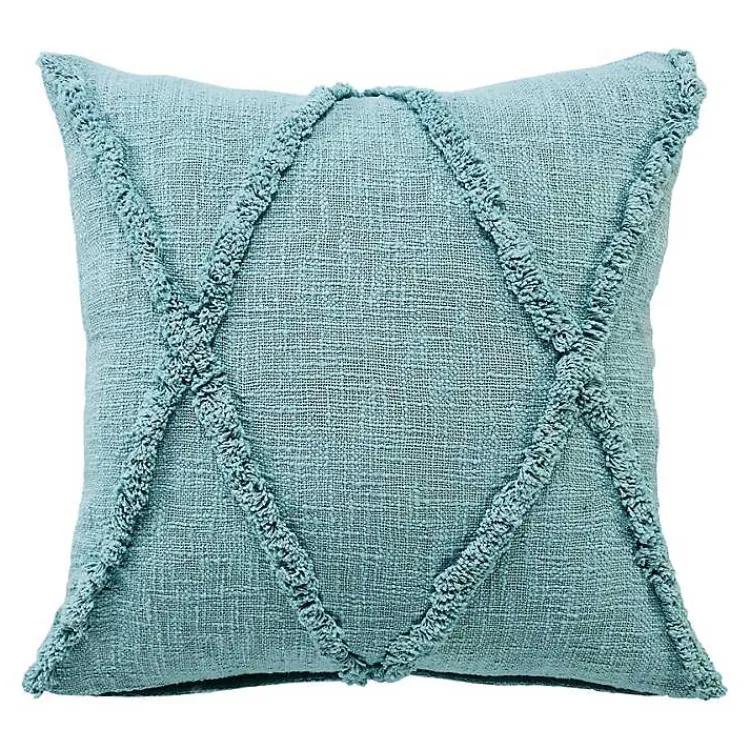 Pillows>Kirklands Home Aqua Fringe Diamond Pillow, 20 in. Blue