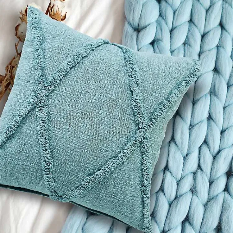 Pillows>Kirklands Home Aqua Fringe Diamond Pillow, 20 in. Blue