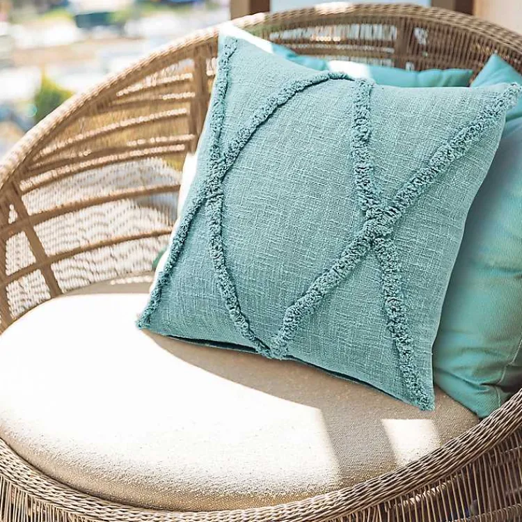 Pillows>Kirklands Home Aqua Fringe Diamond Pillow, 20 in. Blue