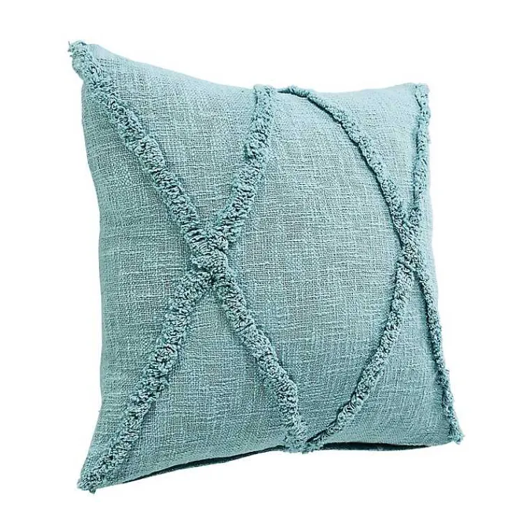 Pillows>Kirklands Home Aqua Fringe Diamond Pillow, 20 in. Blue