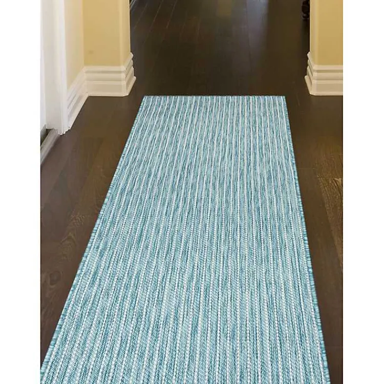 Kirklands Home Aqua Intertwine Indoor/Outdoor Runner Blue New