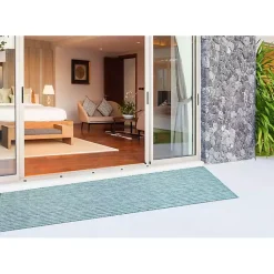 Kirklands Home Aqua Intertwine Indoor/Outdoor Runner Blue New