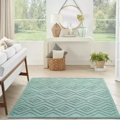 Kirklands Home Aqua Teal Diamond Indoor/Outdoor Area Rug, 5x7 Blue Best
