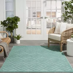 Kirklands Home Aqua Teal Diamond Indoor/Outdoor Area Rug, 5x7 Blue Best
