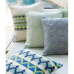 Kirklands Home Aquamarine Woven Geometric Outdoor Throw Pillow Green Discount