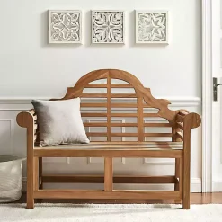 Kirklands Home Arched Teakwood Slatted Outdoor Bench Tan New