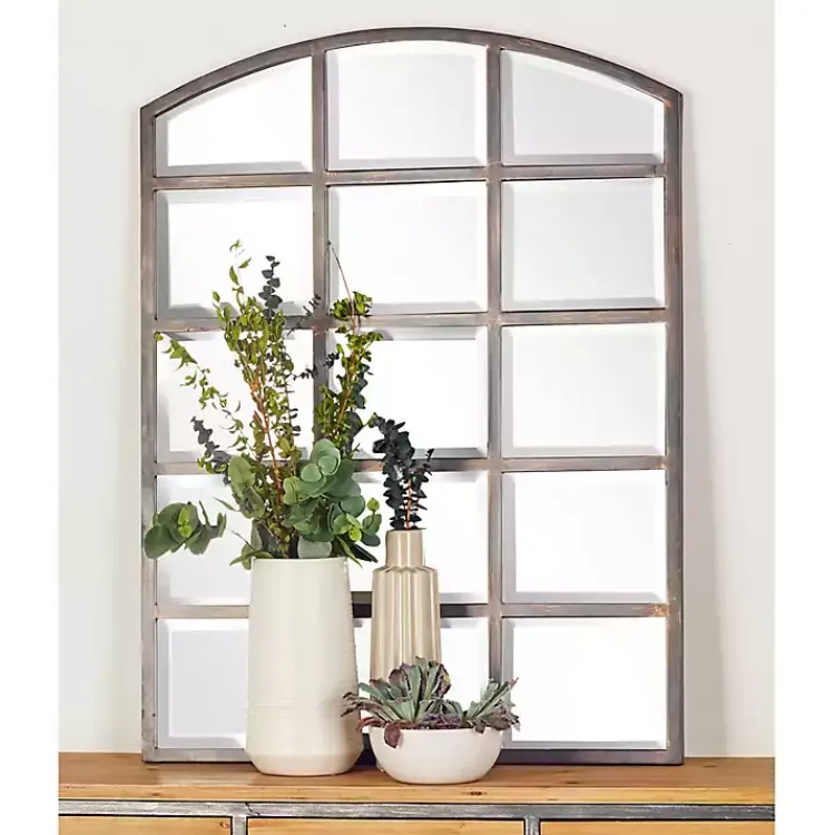 Kirklands Home Arched Windowpane Wall Mirror Gray Outlet