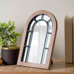 Kirklands Home Arched Wood and Metal Overlay Tabletop Mirror Sale