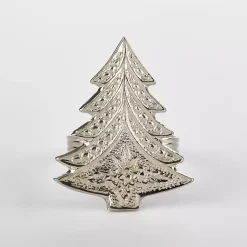 Kirklands Home Art Deco Christmas Tree Napkin Rings, Set of 4 Silver Hot