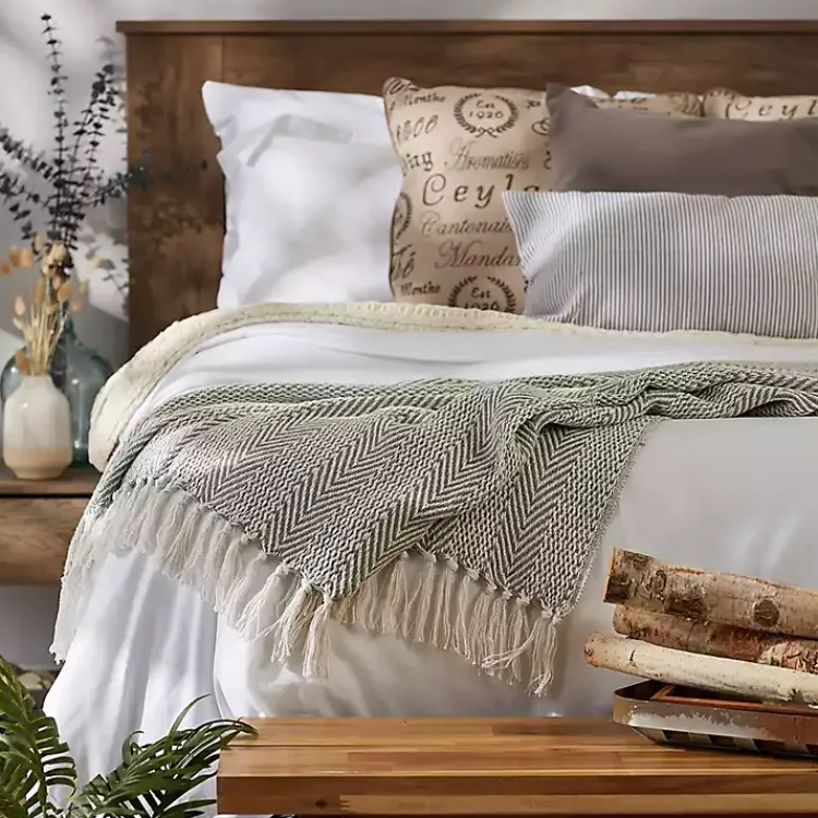 Blankets & Throws>Kirklands Home Artichoke Herringbone Fringe Throw Green