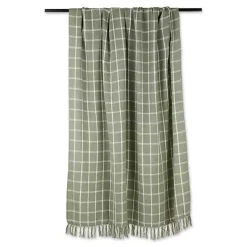 Blankets & Throws>Kirklands Home Artichoke Plaid Fringed Throw Green