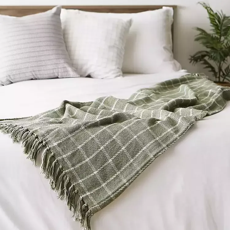 Blankets & Throws>Kirklands Home Artichoke Plaid Fringed Throw Green