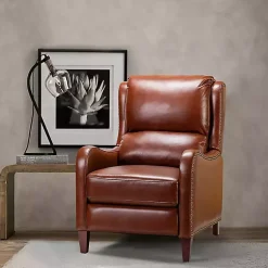 Kirklands Home Arturo Leather Wingback Recliner Brown