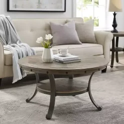 Kirklands Home Ash Round Nailhead Coffee Table Gray Online