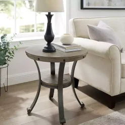 Kirklands Home Ash Round Nailhead Side Table Gray