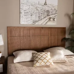 Kirklands Home Ash Walnut Wood Panel King Headboard Brown