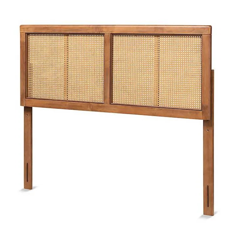 Kirklands Home Ash Walnut Wood Rattan Frame King Headboard New