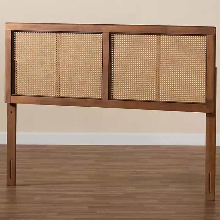 Kirklands Home Ash Walnut Wood Rattan Frame King Headboard New