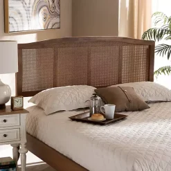 Kirklands Home Ash Walnut Woven Rattan King Headboard Brown Clearance