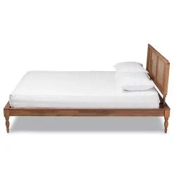 Kirklands Home Ash Walnut Wrap-Around Rattan Platform Queen Bed Brown New