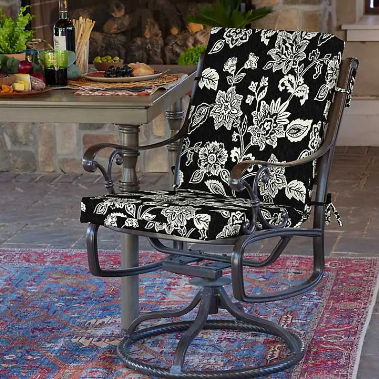 Kirklands Home Ashland Jacobean Luxe Outdoor Dining Chair Cushion Black Hot