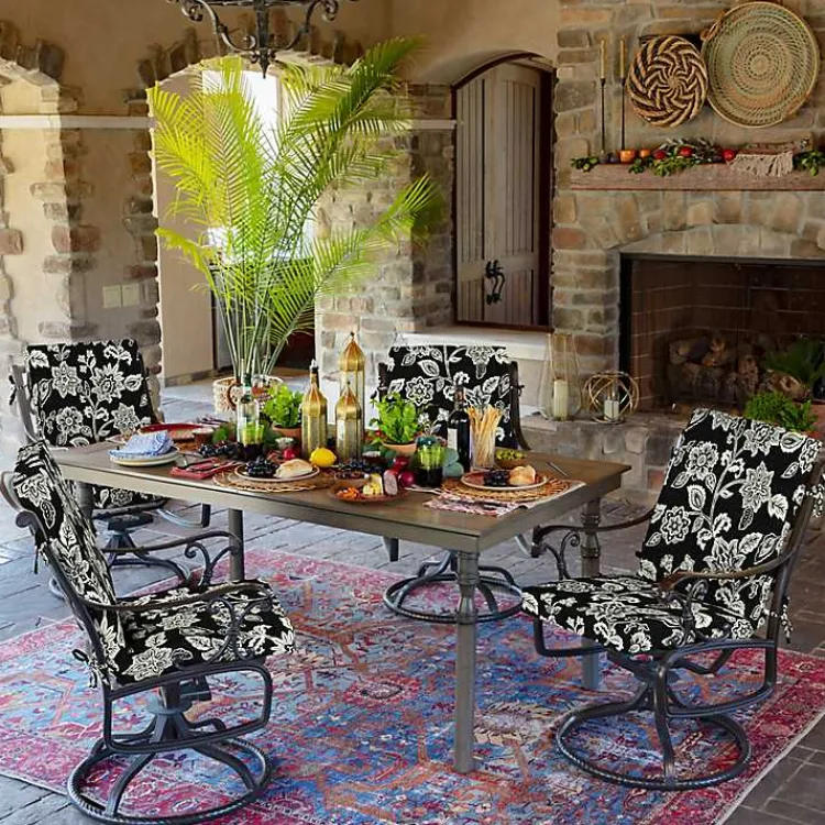 Kirklands Home Ashland Jacobean Luxe Outdoor Dining Chair Cushion Black Hot