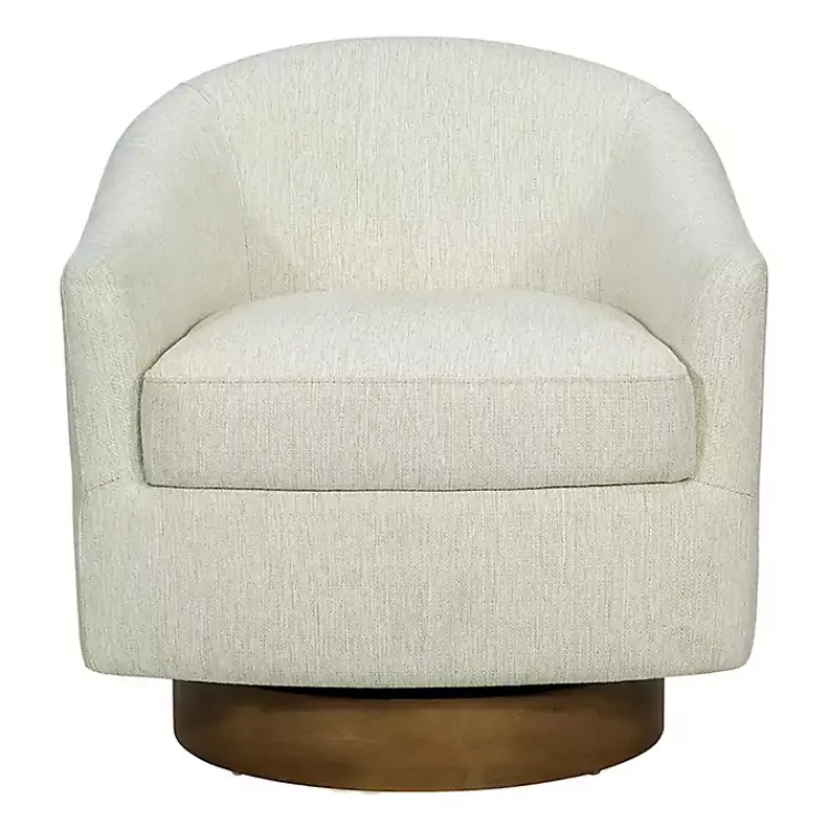 Kirklands Home Ashton Cream Swivel Chair with Wood Base White New