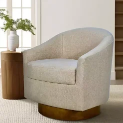 Kirklands Home Ashton Swivel Chair with Wood Base Tan Hot