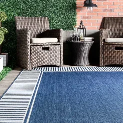 Kirklands Home Asia Blue Stripe Border Outdoor Rug, 8x10 Outlet