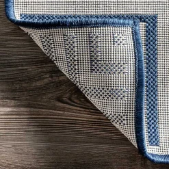Kirklands Home Asia Blue Stripe Border Outdoor Rug, 8x10 Outlet