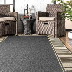 Kirklands Home Asia Gray Stripe Border Outdoor Rug, 5x8 Discount