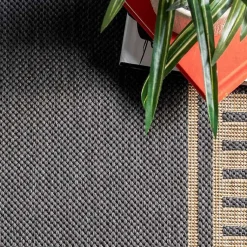 Kirklands Home Asia Gray Stripe Border Outdoor Rug, 5x8 Discount