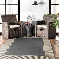 Kirklands Home Asia Gray Stripe Border Outdoor Rug, 8x10 Discount