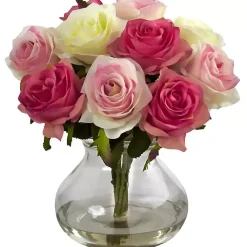 Arrangements & Greenery>Kirklands Home Assorted Roses in Vase Arrangement Pink