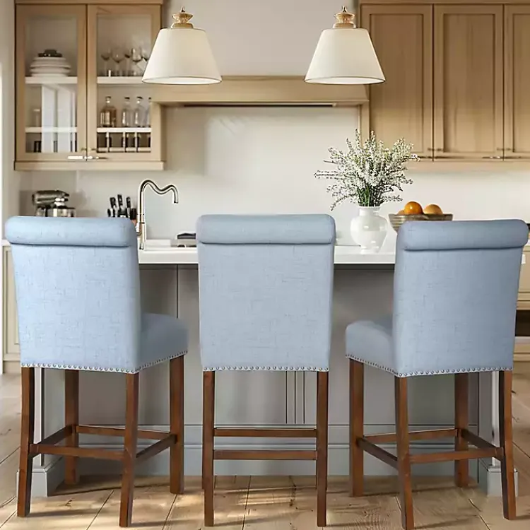 Kirklands Home Aubrey Upholstered 2-pc. Counter Stool Set Blue Hot