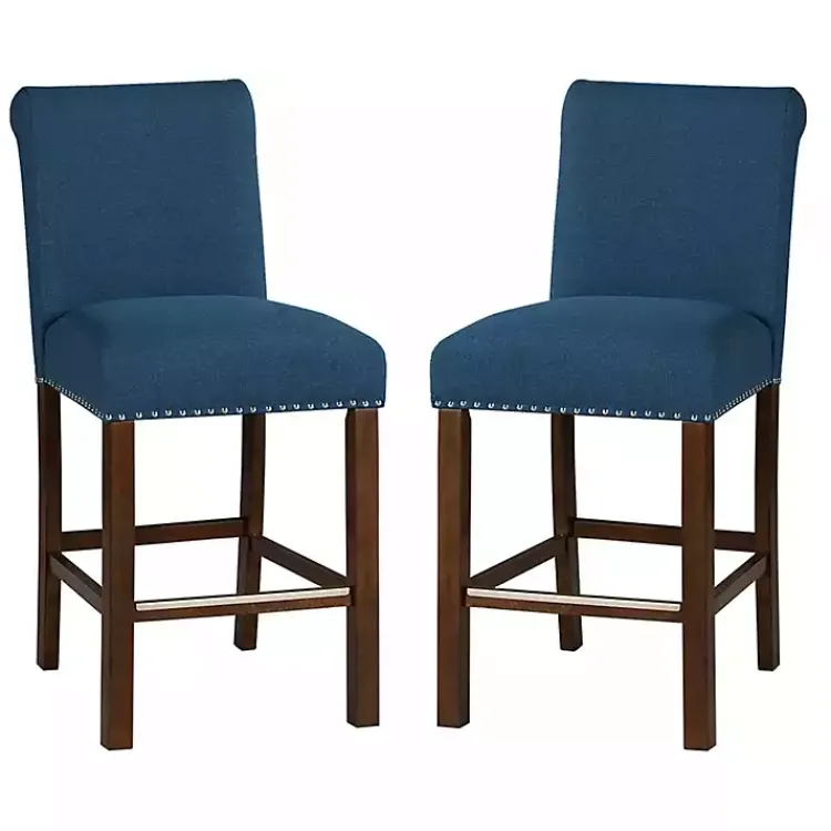 Kirklands Home Aubrey Navy Upholstered 2-pc. Counter Stool Set Blue Best