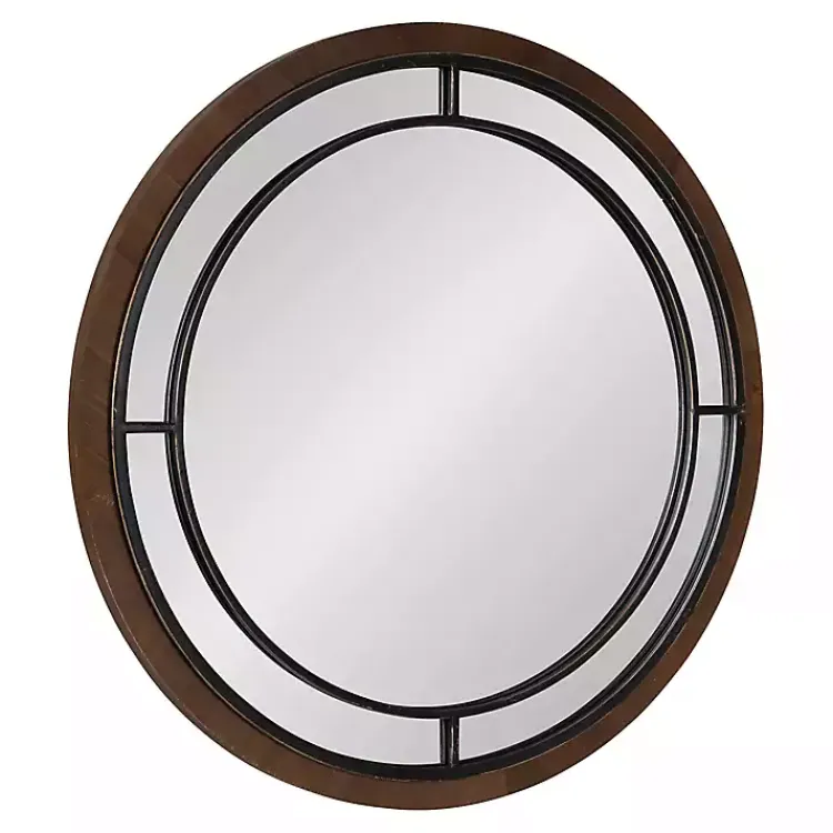 Kirklands Home Audubon Wood Round Wall Mirror Brown Clearance
