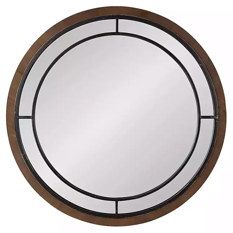 Kirklands Home Audubon Wood Round Wall Mirror Brown Clearance