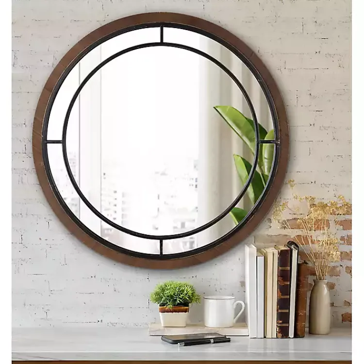 Kirklands Home Audubon Wood Round Wall Mirror Brown Clearance