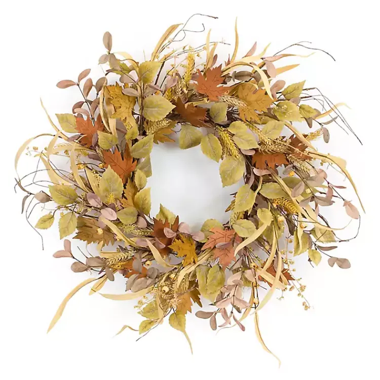 Fall>Kirklands Home Autumn Leaves and Straw Wreath