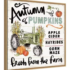 Fall>Kirklands Home Autumn Pumpkin Tractor Framed Wall Art