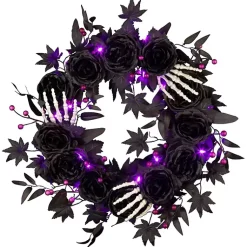 Halloween>Kirklands Home Bad to the Bone Black Roses Wreath